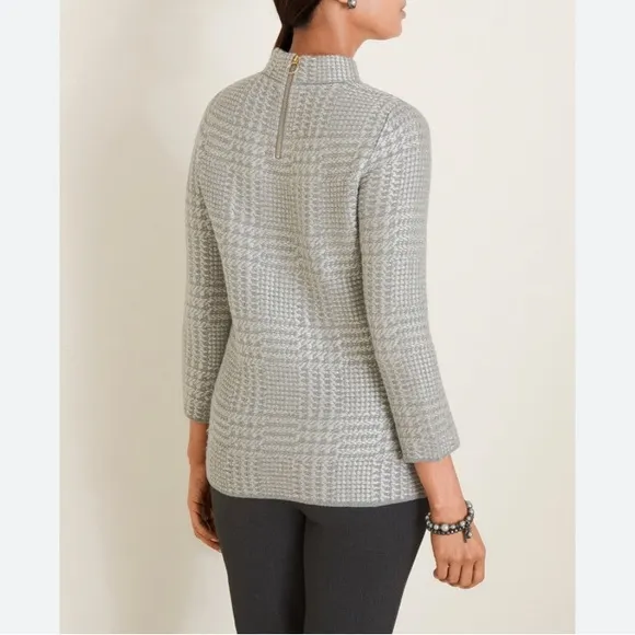 New Chico's Metallic Plaid Zip-Back Mock-Neck Sweater 4/ XXL