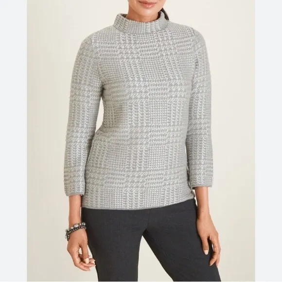 New Chico's Metallic Plaid Zip-Back Mock-Neck Sweater 4/ XXL