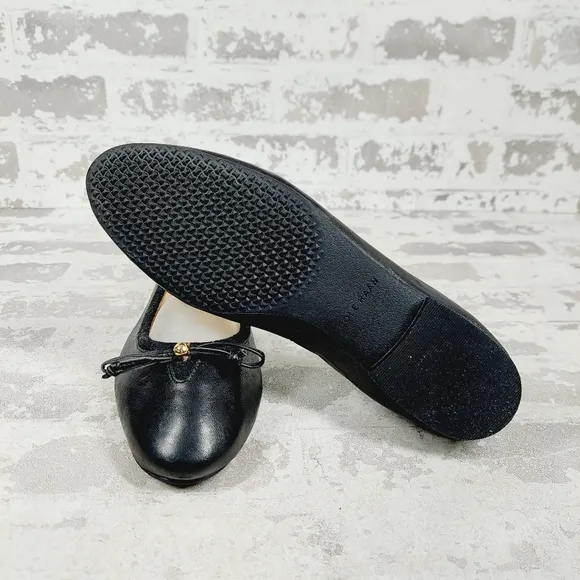 New Cole Haan Kiera Ballet Black Faux Leather Flats B77