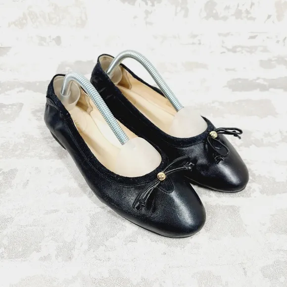 New Cole Haan Kiera Ballet Black Faux Leather Flats B77