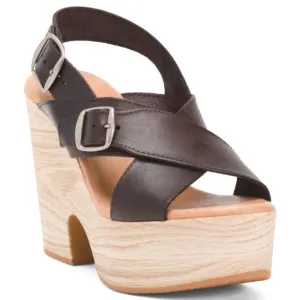 NEW CORDANI Made In Spain Leather Mae Platform Heel Sandals Dark Brown 667tn