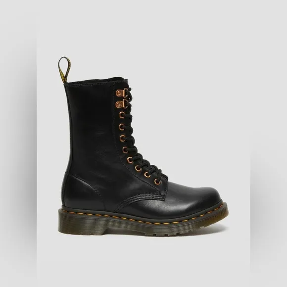NEW Dr. Martens 1490 Rose Gold Hardware Black Leather Lace Up Boots 37 EU/ 6 US