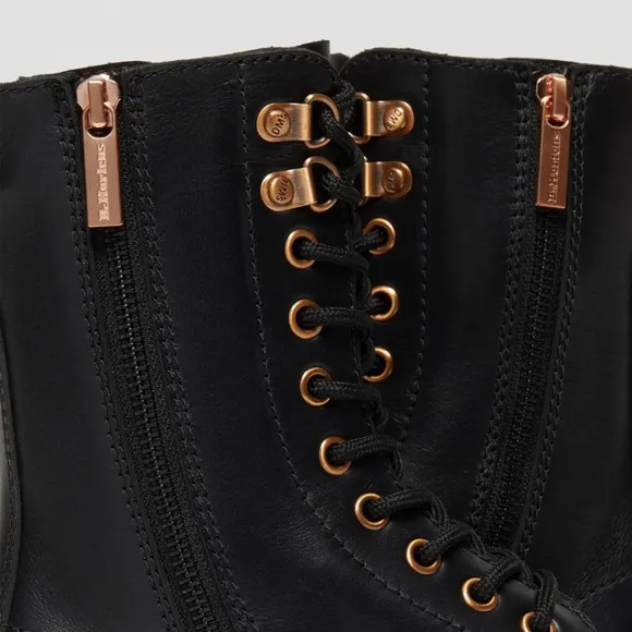 NEW Dr. Martens 1490 Rose Gold Hardware Black Leather Lace Up Boots 37 EU/ 6 US