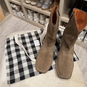 NEW EITHER / OR Brown Suede Square-Toe Boots