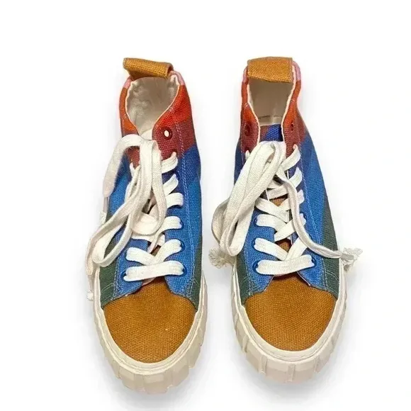 NEW FARM Rio Rainbow Sun Canvas Platform High Top Lace Up Sneakers Size 6