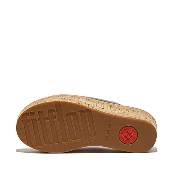 NEW FITFLOP Leather Eloise Cork Wrap Wedge Slide Sandals stone beige 563tn