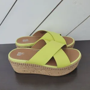 NEW FitFlop Wedge Cross Slides Women's 8 Eloise Leather Cork Platform     4PT
