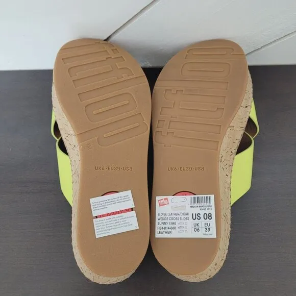 NEW FitFlop Wedge Cross Slides Women's 8 Eloise Leather Cork Platform     4PT