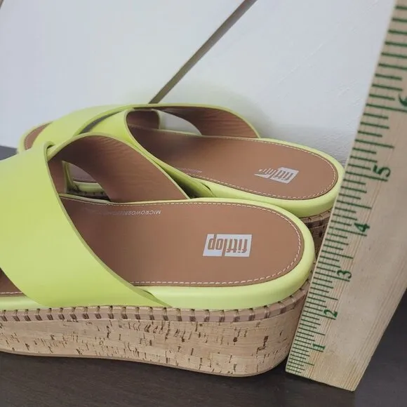 NEW FitFlop Wedge Cross Slides Women's 8 Eloise Leather Cork Platform     4PT