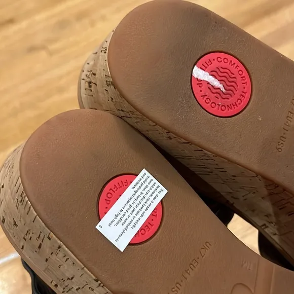 New FitFlop Women's Eloise Cork-WRAP Leather Back-Strap Wedge Sandals