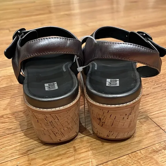 New FitFlop Women's Eloise Cork-WRAP Leather Back-Strap Wedge Sandals