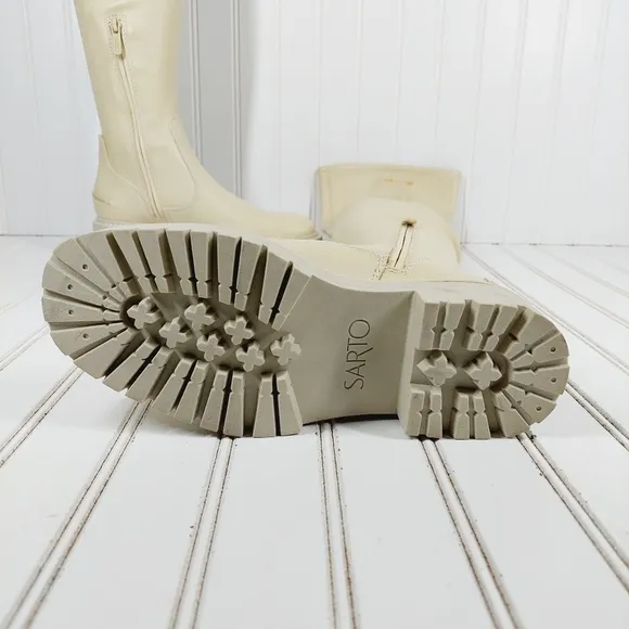 New Franco Sarto A-Fera Ivory Leather Block Heel Knee High Boots K402