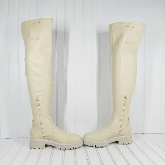 New Franco Sarto A-Fera Ivory Leather Block Heel Knee High Boots K402
