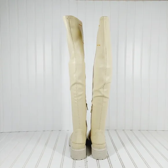 New Franco Sarto A-Fera Ivory Leather Block Heel Knee High Boots K402