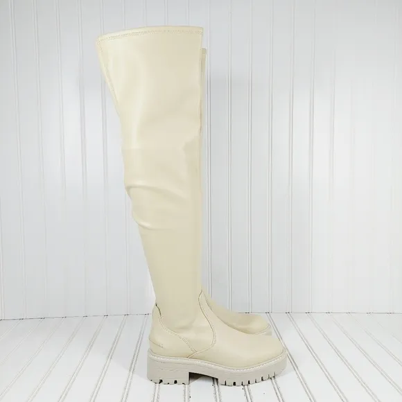New Franco Sarto A-Fera Ivory Leather Block Heel Knee High Boots K402