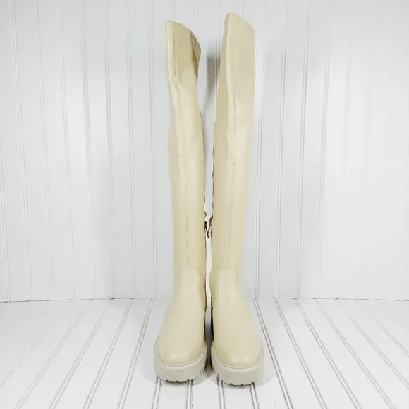 New Franco Sarto A-Fera Ivory Leather Block Heel Knee High Boots K402