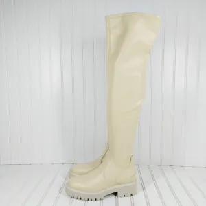 New Franco Sarto A-Fera Ivory Leather Block Heel Knee High Boots K402