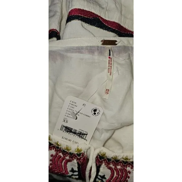 New FREE PEOPLE Sweet Escape Midi Dress $198 X-SMALL Ivory Boho Embroidered