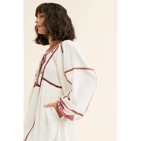 New FREE PEOPLE Sweet Escape Midi Dress $198 X-SMALL Ivory Boho Embroidered