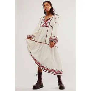 New FREE PEOPLE Sweet Escape Midi Dress $198 X-SMALL Ivory Boho Embroidered