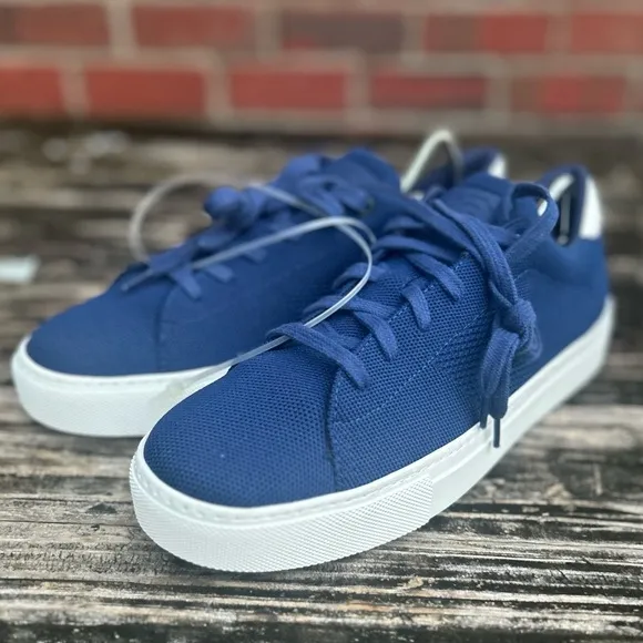 New GREATS Brooklyn Men's Royale Knit Lace Up Sneakers, Blue/White, 9 Medium US
