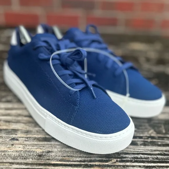 New GREATS Brooklyn Men's Royale Knit Lace Up Sneakers, Blue/White, 9 Medium US