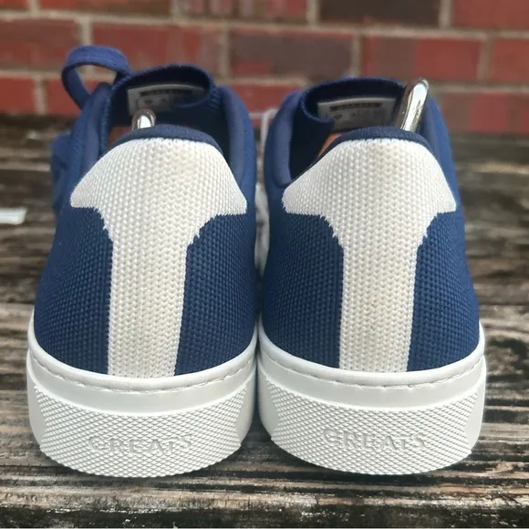 New GREATS Brooklyn Men's Royale Knit Lace Up Sneakers, Blue/White, 9 Medium US