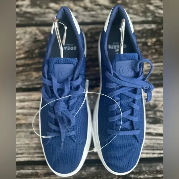 New GREATS Brooklyn Men's Royale Knit Lace Up Sneakers, Blue/White, 9 Medium US