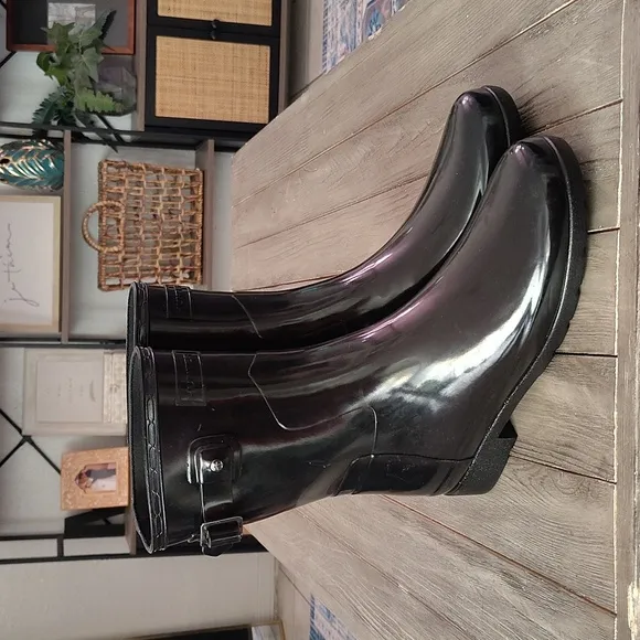 NEW HUNTER ORIGINAL REFINED SLIM FIT SHORT GLOSS DUO RAIN BOOTS SIZE 9 $189.