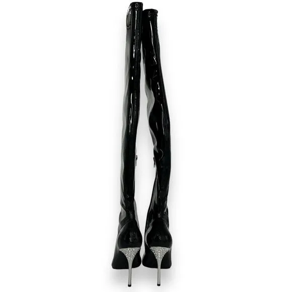 NEW INC International Concepts Patent Thigh High Stiletto Boots Size 7 Black
