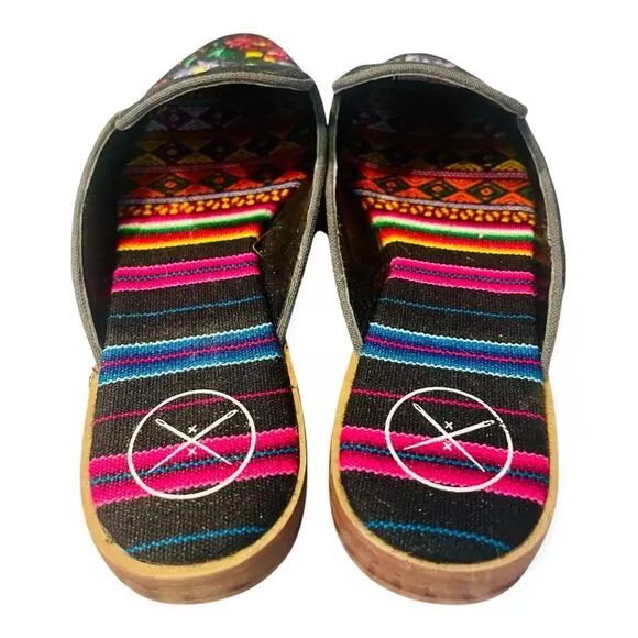 New Inkkas Frida Slide Slip On Mules Shoes Black Floral Birds Embroidered WO's 8