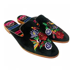 New Inkkas Frida Slide Slip On Mules Shoes Black Floral Birds Embroidered WO's 8