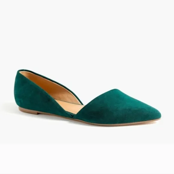 NEW J. Crew Zoe D'orsay Green Faux Suede Flats