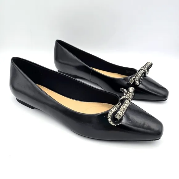 NEW Jewel Badgley Mischka Hester Bow Flats, Black Patent Leather, Women's 8