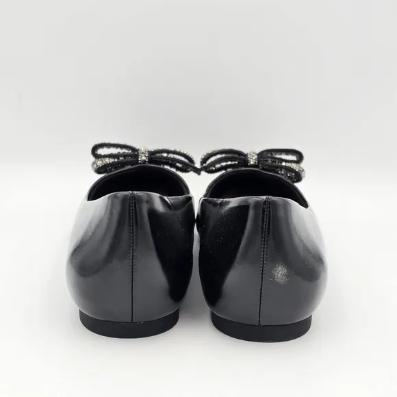 NEW Jewel Badgley Mischka Hester Bow Flats, Black Patent Leather, Women's 8