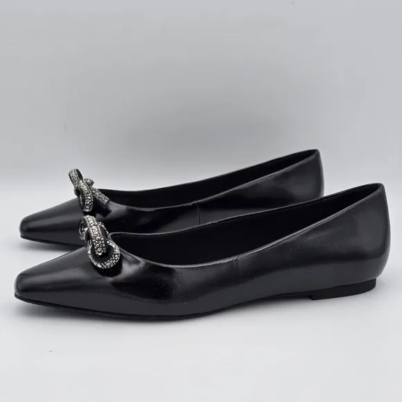 NEW Jewel Badgley Mischka Hester Bow Flats, Black Patent Leather, Women's 8