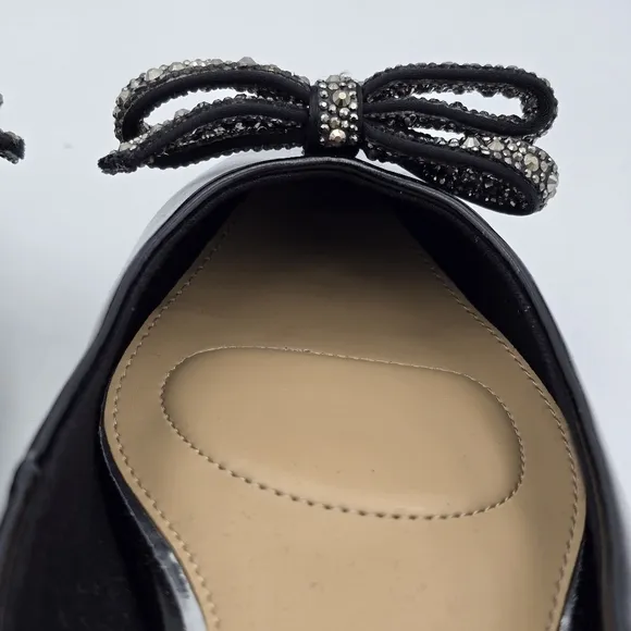 NEW Jewel Badgley Mischka Hester Bow Flats, Black Patent Leather, Women's 8