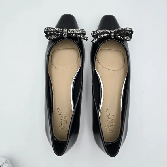 NEW Jewel Badgley Mischka Hester Bow Flats, Black Patent Leather, Women's 8
