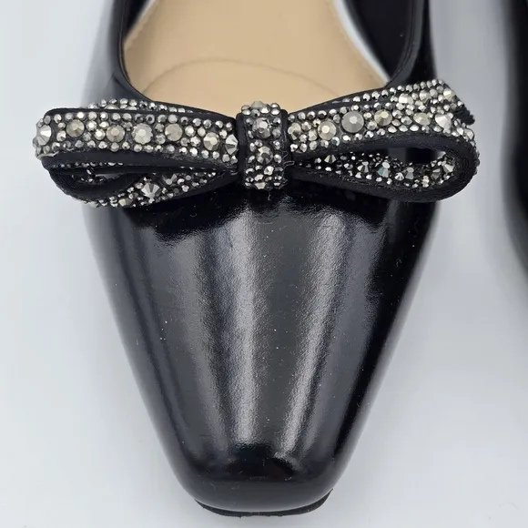 NEW Jewel Badgley Mischka Hester Bow Flats, Black Patent Leather, Women's 8
