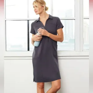 NEW J.jill Fit Sleek Double-knit Polo Dress In Slate Blue SIZE: PL