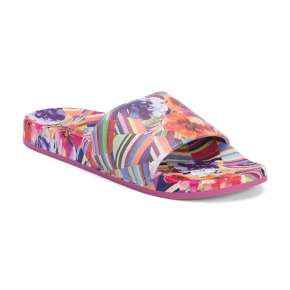 NEW JOHNNY WAS Floral Striped Pool Slides multi color for women 254 593