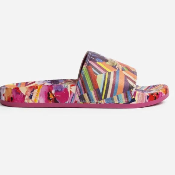 NEW JOHNNY WAS Floral Striped Pool Slides multi color for women 254 593