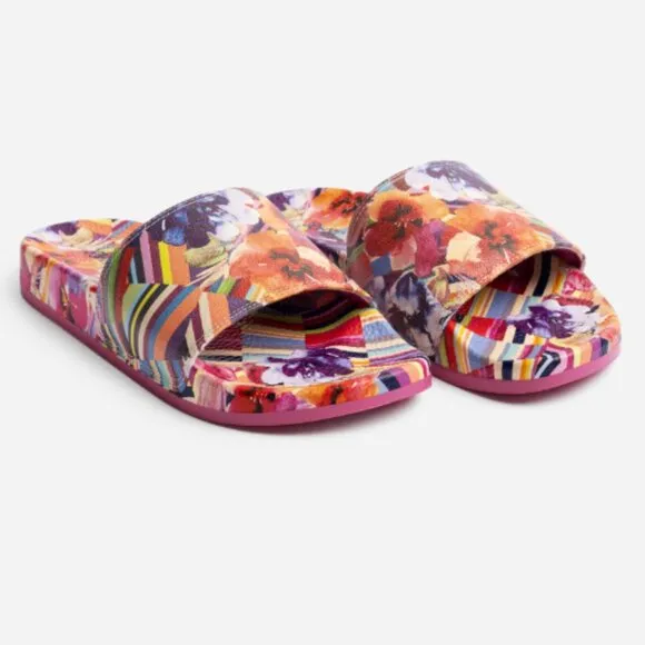NEW JOHNNY WAS Floral Striped Pool Slides multi color for women 254 593
