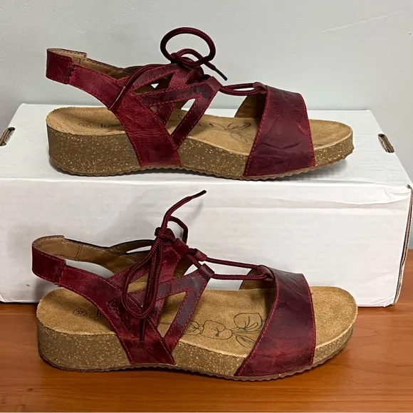 NEW Josef Seibel Tonga Burgundy Lace Up Tie Strap Sandals Size 37 US 6-6.5