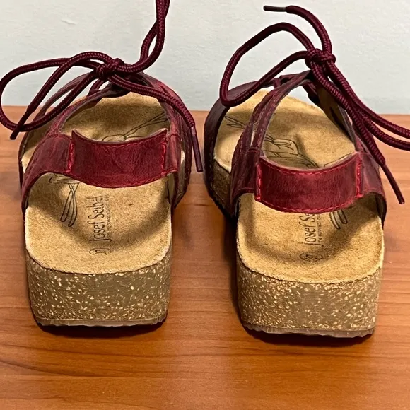 NEW Josef Seibel Tonga Burgundy Lace Up Tie Strap Sandals Size 37 US 6-6.5