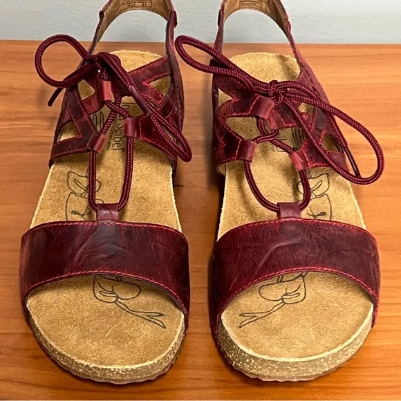 NEW Josef Seibel Tonga Burgundy Lace Up Tie Strap Sandals Size 37 US 6-6.5