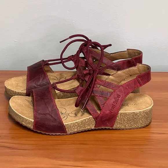 NEW Josef Seibel Tonga Burgundy Lace Up Tie Strap Sandals Size 37 US 6-6.5