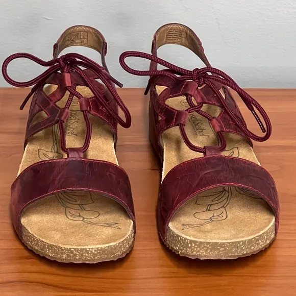NEW Josef Seibel Tonga Burgundy Lace Up Tie Strap Sandals Size 37 US 6-6.5