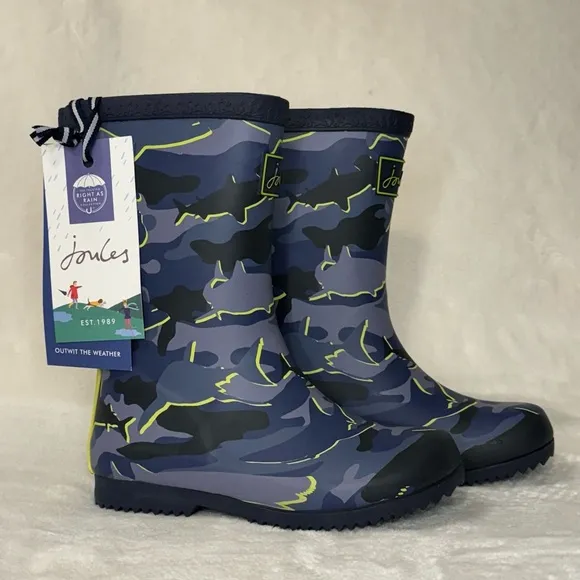 NEW Joules Boys Camo Sharks Junior Roll Up Welly Rain Boot (Size 11) NWT
