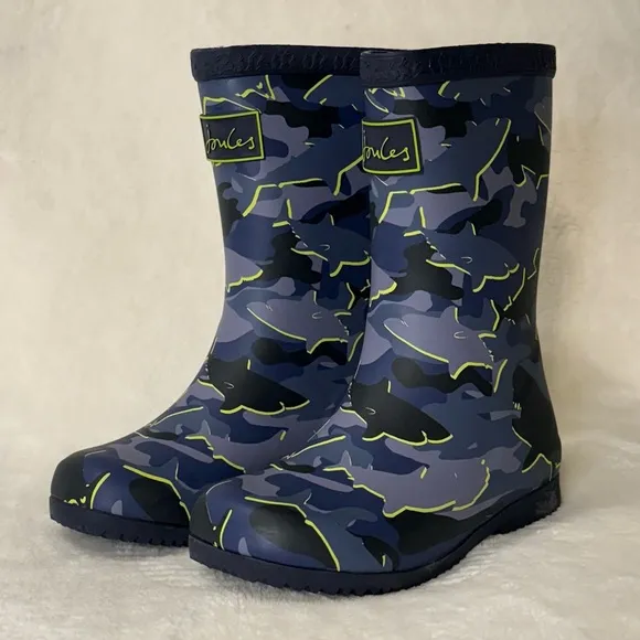 NEW Joules Boys Camo Sharks Junior Roll Up Welly Rain Boot (Size 11) NWT